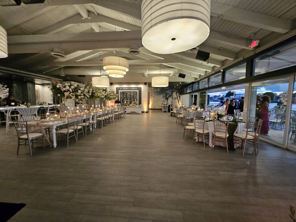 Premier event DJ venue and waterfront banquet hall setup for reception parties in Miami, FL